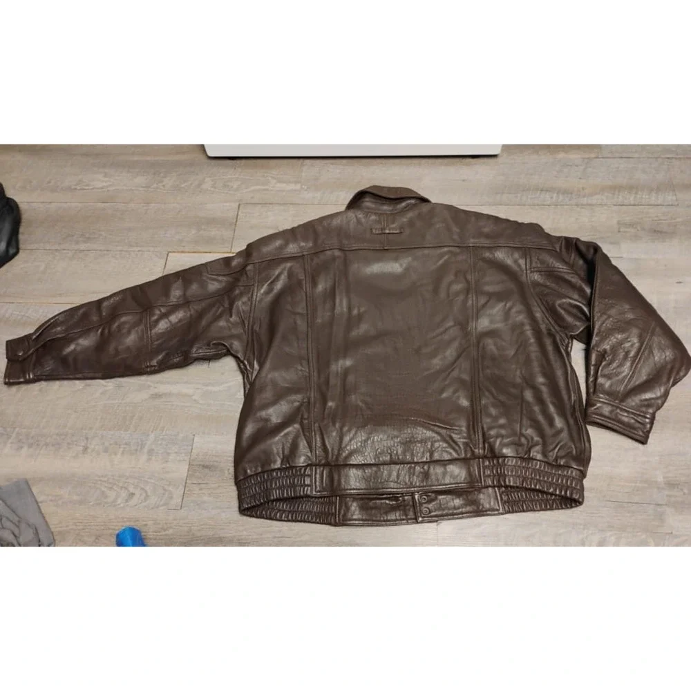 Croft & Barrow Bomber Jacket brown Leather Collared Zip Pockets Quilt Lined XXL